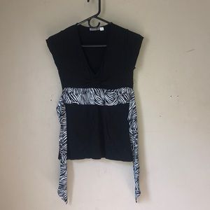 POP! Zebra Stripe Tie Black Sexy Woman’s Top